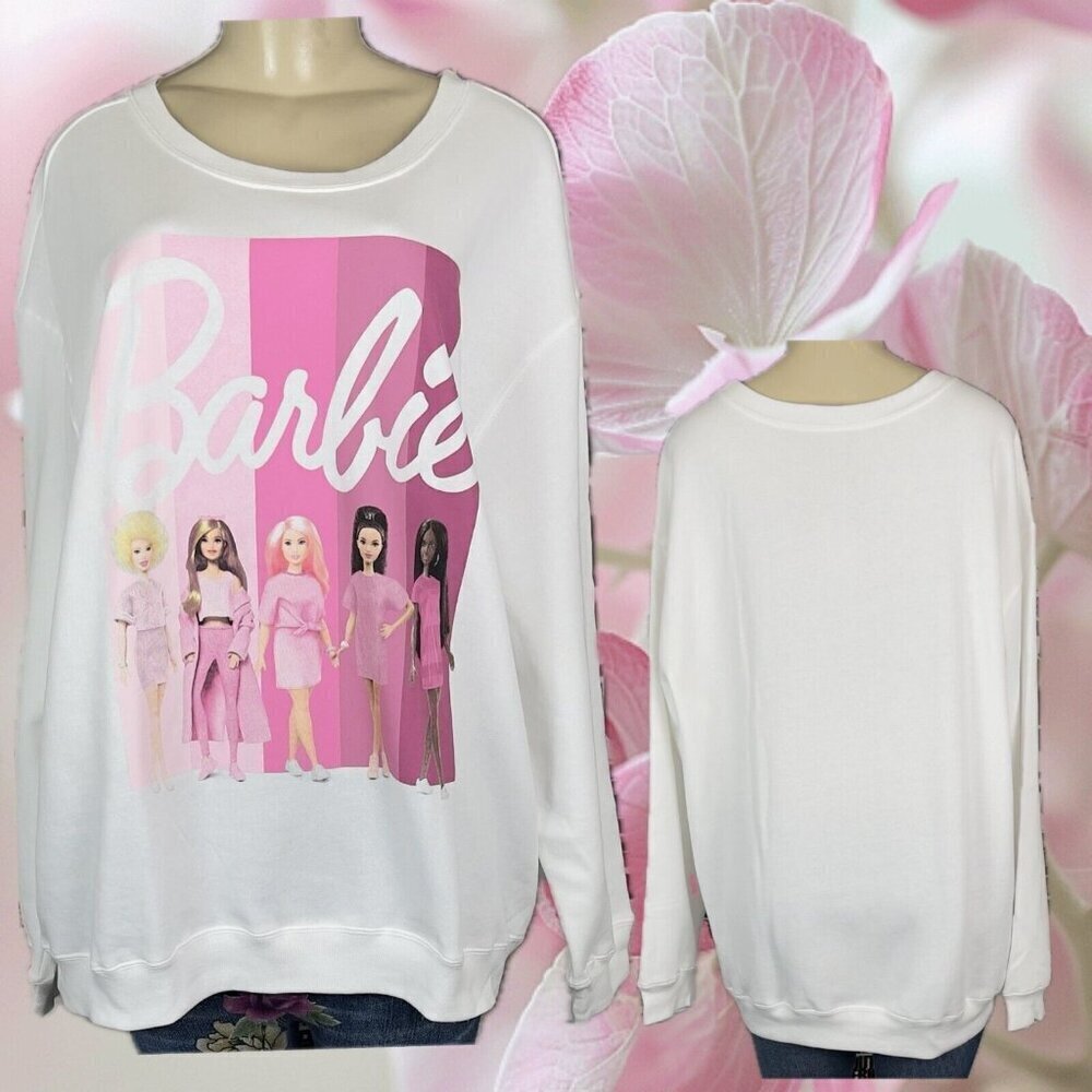Love Tribe +2X White Barbie & Friends Graphic Crew Neck Long Sleeve Sweatshirt